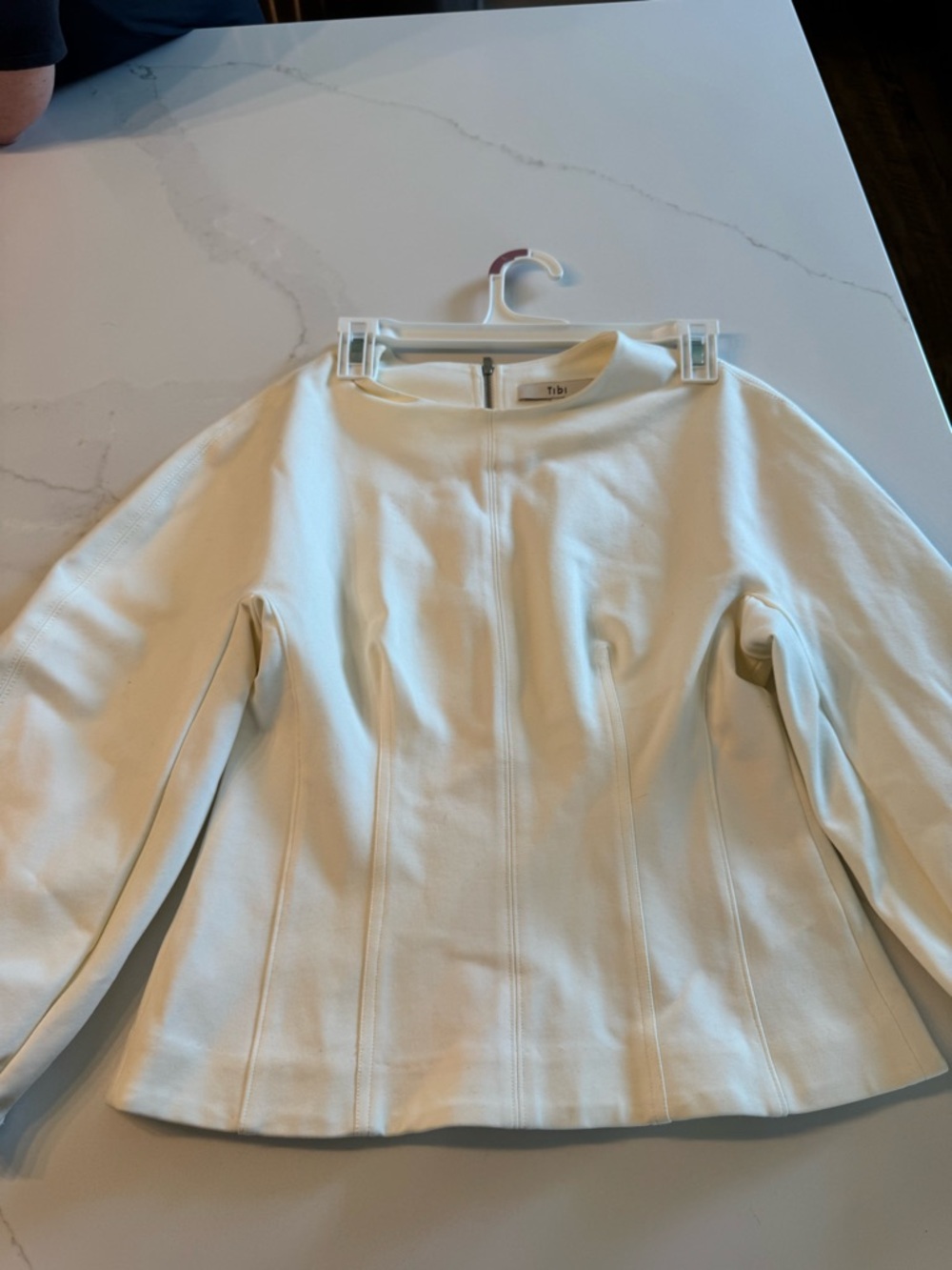 Tibi Cream Structured Zip-Front Long-Sleeve Top